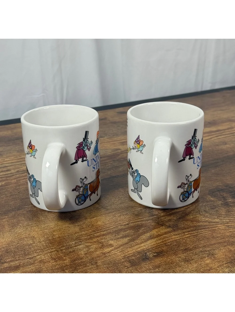Vintage 1991 Rocky & Bullwinkle Universal Studios Mugs Set BOB & JANE Named